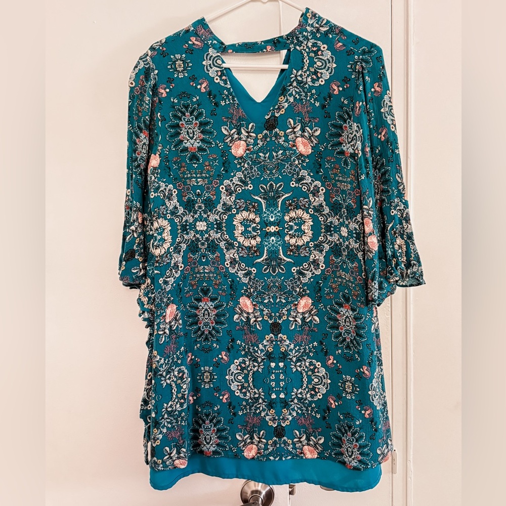 Blu Pepper Teal Floral Boho Dress – Size Small